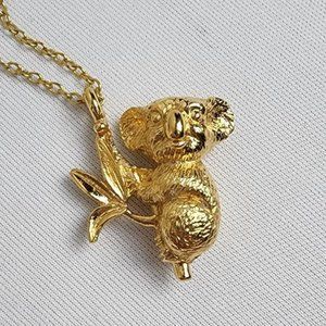 VINTAGE Koala Pendant Necklace Gold Tone